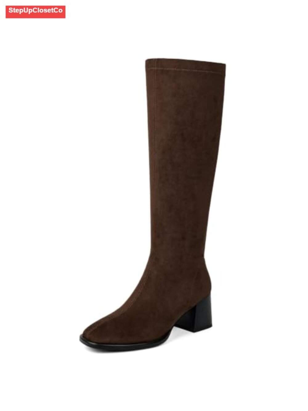 Knee High Boots Stretchy Chunky Heel Square Toe Tall Boots